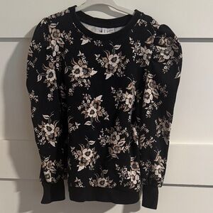 Janie and Jack Black Floral Puff Sleeve Top with Cream Flowers